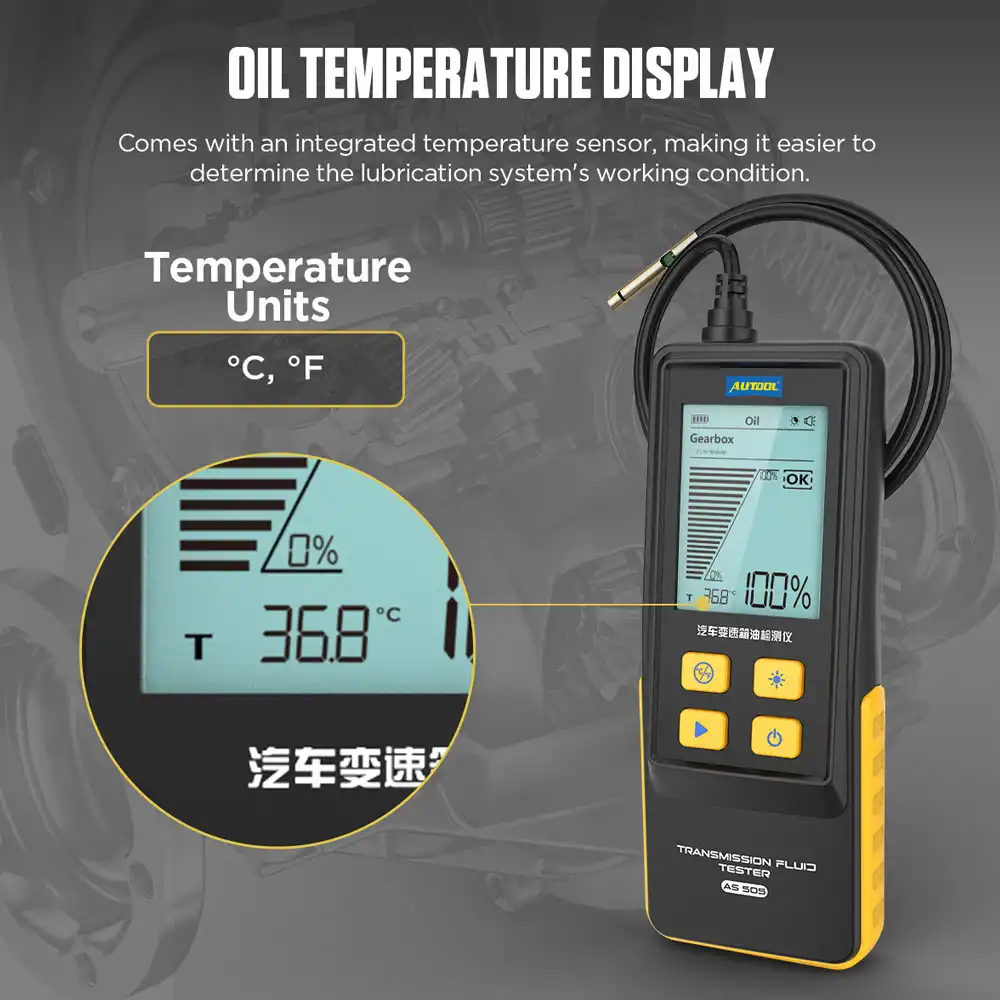 AUTOOL AS505 Digital Optical Transmission Fluid (ATF) Quality & Temperature Tester (800mm PTFE Probe · 2.8